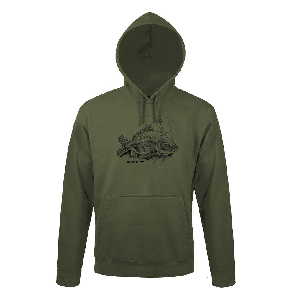 Top ponty mintás pulóver, kapucnis, sötétzöld termék fő termékképe