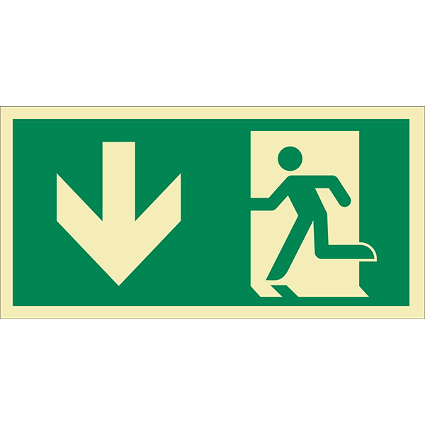 Menekülési út le, utánvilágító tábla 300x150 termék fő termékképe
