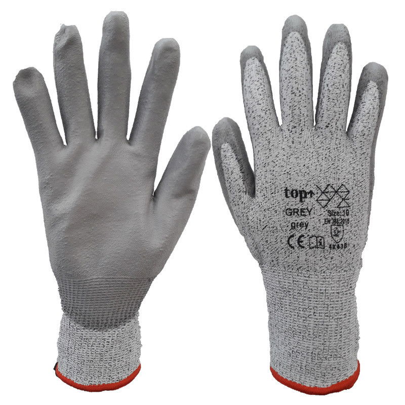 TOP GREY PU mártott kevertszálas vágásbiztos védőkesztyű termék fő termékképe