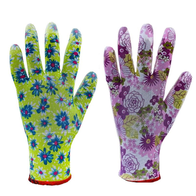 Top PU Flower mártott védőkesztyű virágmintás női termék fő termékképe