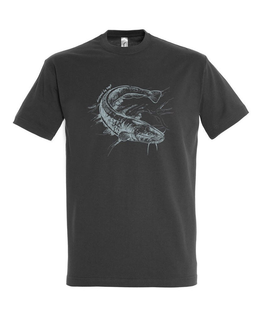 Top harcsa mintás póló, kereknyakú, pamut sötétszürke termék fő termékképe