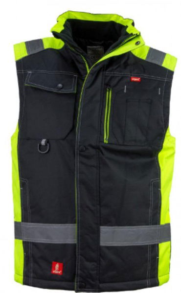 Urgent bélelt mellény fekete-neonsárga fényvisszaverő csíkkal termék fő termékképe