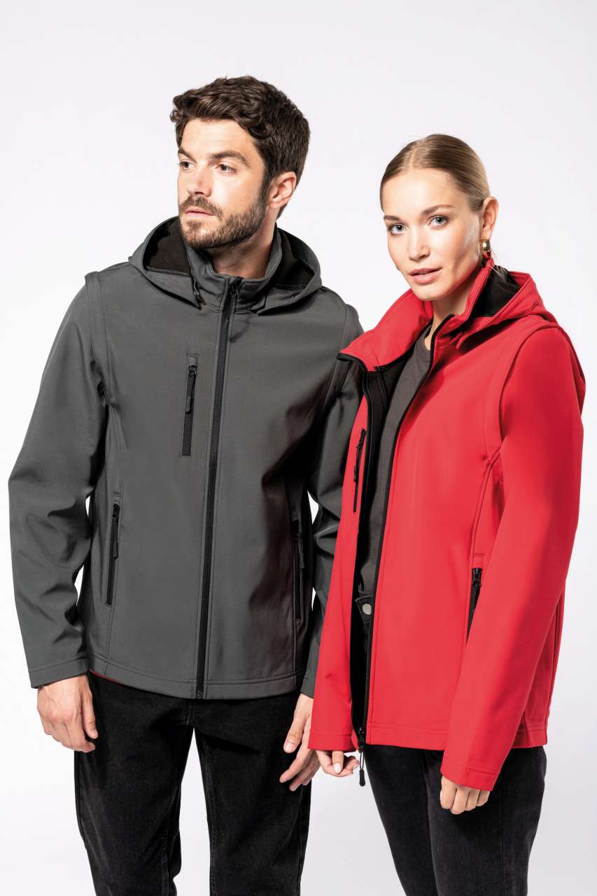 Kariban Unisex 3 rétegű softshell kapucnis dzseki levehető ujjal, sötétszürke termék fő termékképe