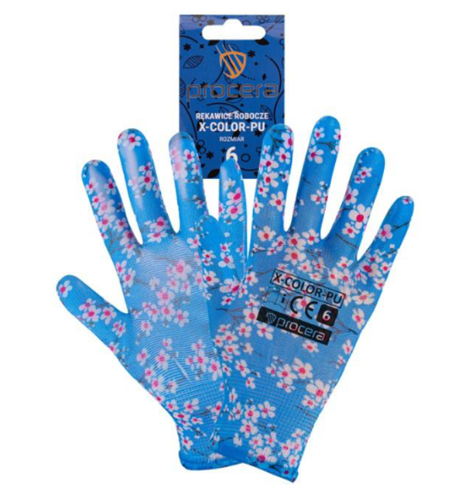 Procera PROC X-Color-PU mártott kék virágos kesztyű_6 termék fő termékképe