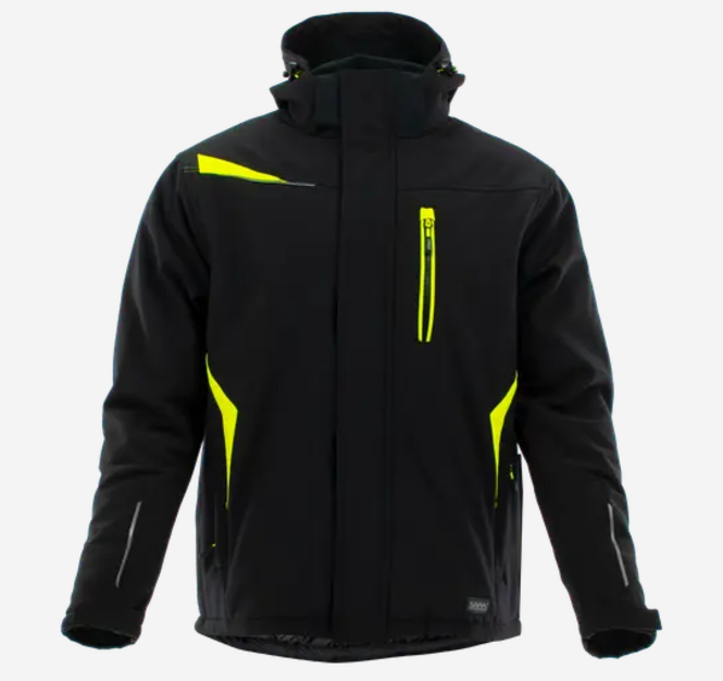 Sara Comfort Winter bélelt softshell hosszú kabát fekete - sárga termék fő termékképe