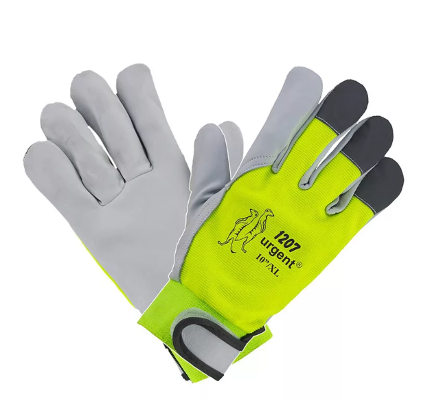 Urgent Neonsárga fényvisszaverős bőr tenyerű védőkesztyű termék fő termékképe
