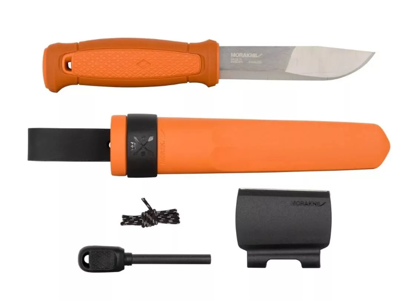 MORAKNIV Kansbol (S) kés, tokkal + Survival Kit tűzgyújtó készlet, narancssárga termék fő termékképe
