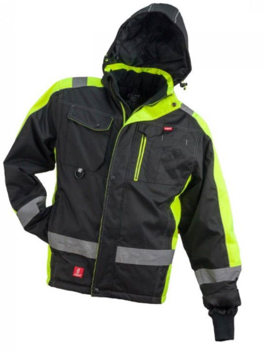 Urgent téli kabát fekete-neon, jólláthatósági csíkkal termék fő termékképe