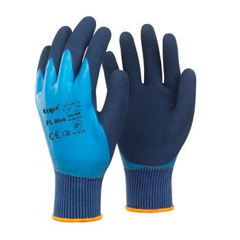 Top FL Blue latex mártott poliészter védőkesztyű termék fő termékképe