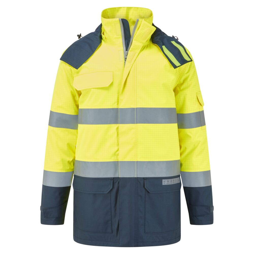 Portwest FR617 - Bizflame Rain + Hi-Vis Multi-Norm Contrast FR téli kabát, sárga/tengerészkék termék fő termékképe